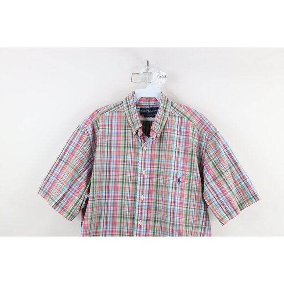 Vintage 90s Ralph Lauren Mens Large Classic Fit Rainbow Plaid Button Down Shirt - Picture 2 of 11